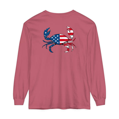 Adult Long Sleeve Tee American Flag Crab