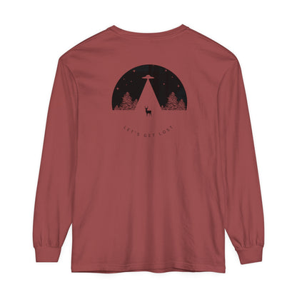 Adult Long Sleeve Tee Let's Get Lost UFO In The Woods