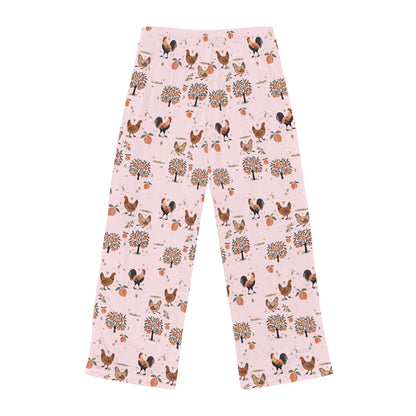 Chickens and Peaches Women's Pajama Pants With Drawstring Sleepwear, Comfy Lounge Pants, Farm Animal Lover Farmhouse Style