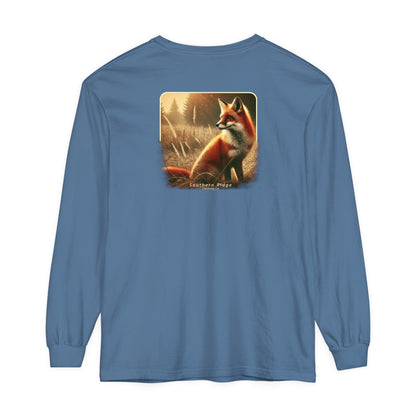 Adult Long Sleeve Tee Red Fox In An Open Field