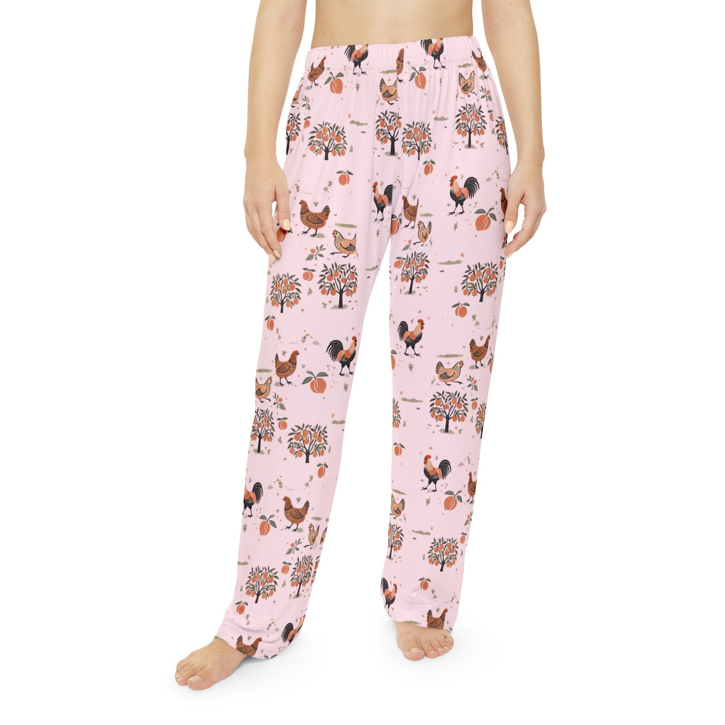 Chickens and Peaches Women's Pajama Pants - Cute Animal Print Sleepwear, Farmhouse Style Lounge Bottoms, Comfy Nightwear