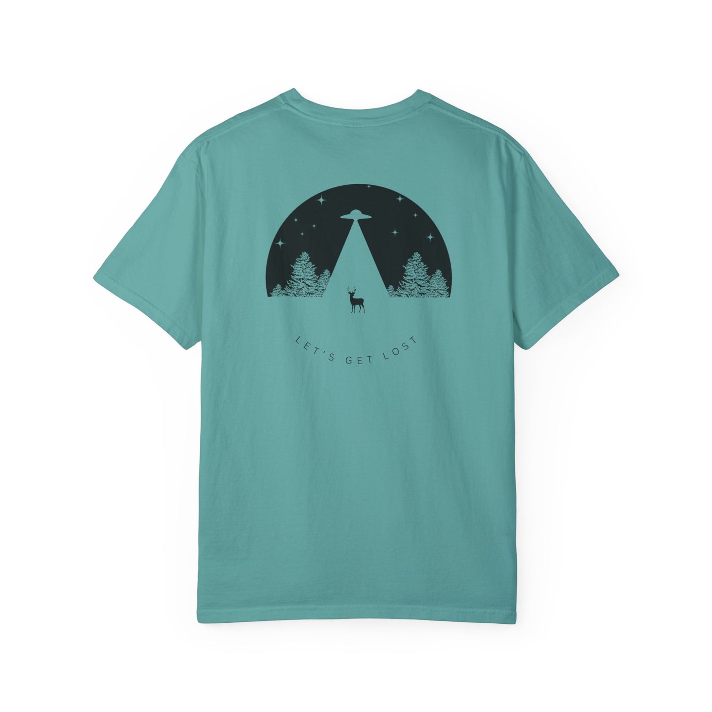 Adult Short Sleeve Tee Let's Get Lost UFO In The Woods