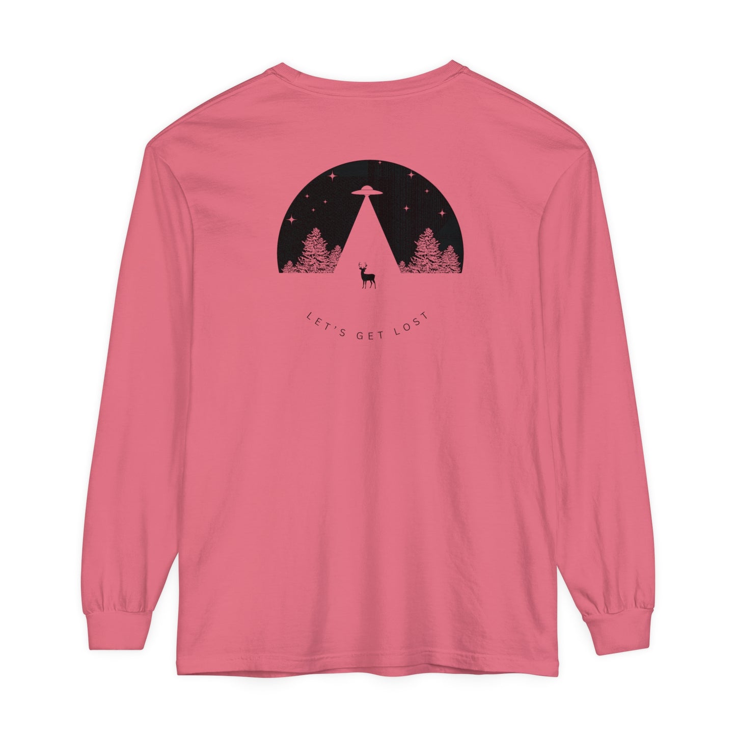 Adult Long Sleeve Tee Let's Get Lost UFO In The Woods