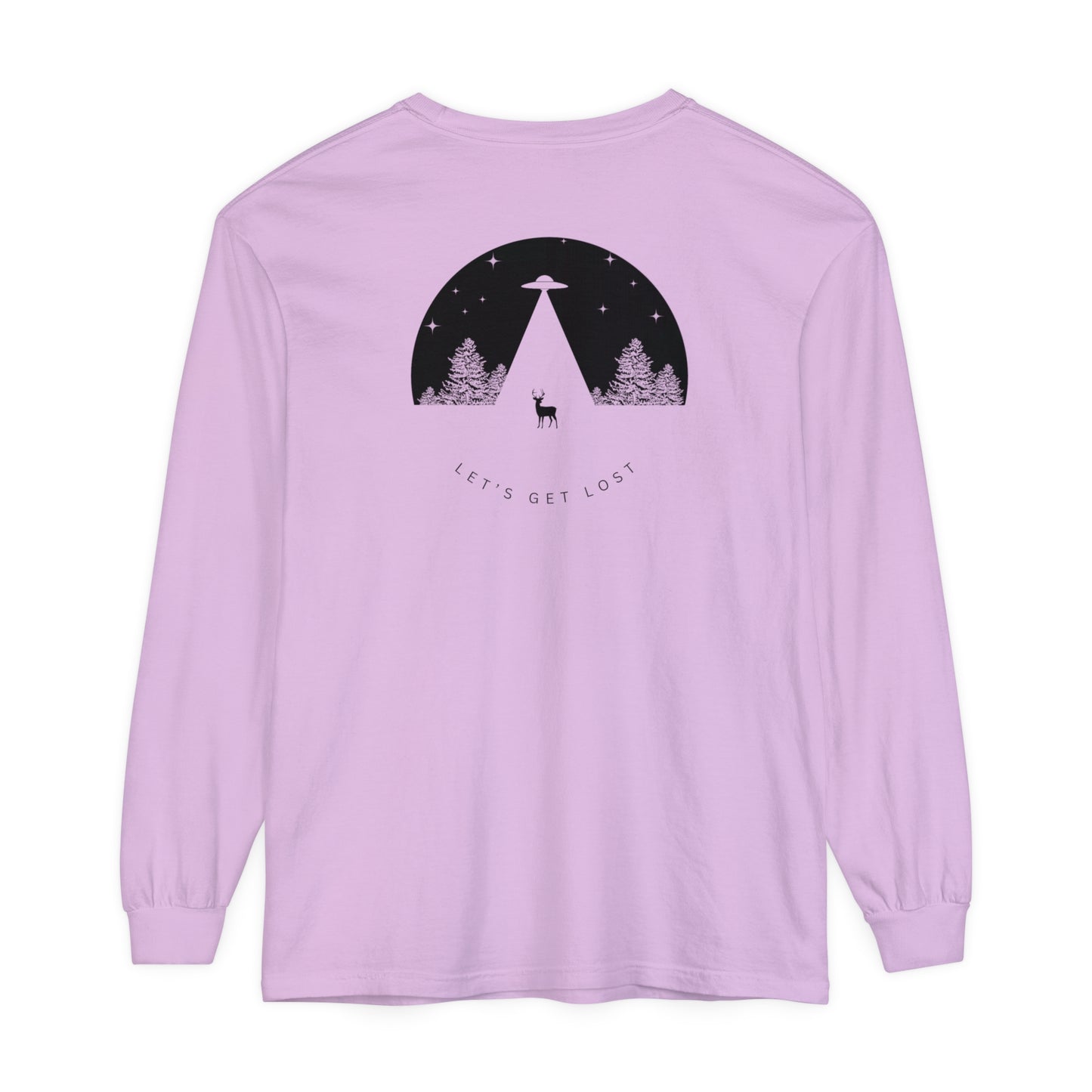 Adult Long Sleeve Tee Let's Get Lost UFO In The Woods