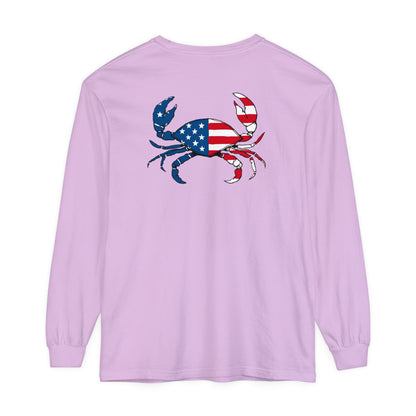 Adult Long Sleeve Tee American Flag Crab