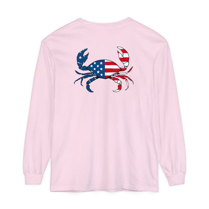 Adult Long Sleeve Tee American Flag Crab