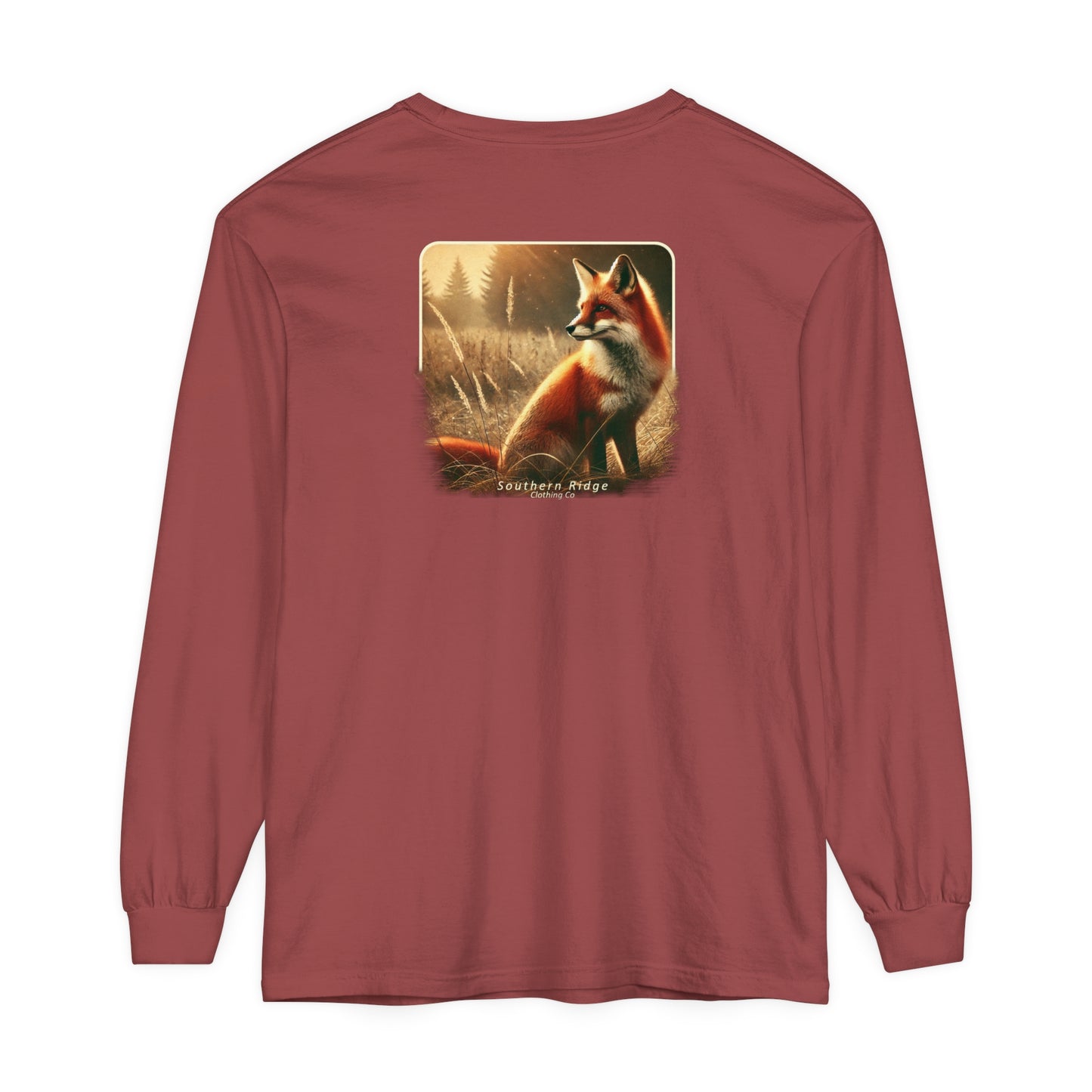 Adult Long Sleeve Tee Red Fox In An Open Field