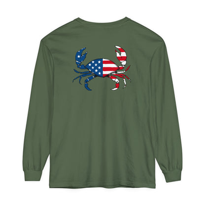 Adult Long Sleeve Tee American Flag Crab