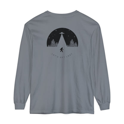 Adult Long Sleeve Tee Let's Get Lost With Bigfoot UFO In The Woods