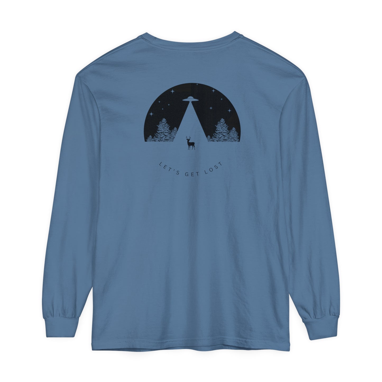 Adult Long Sleeve Tee Let's Get Lost UFO In The Woods