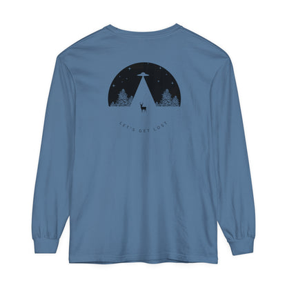 Adult Long Sleeve Tee Let's Get Lost UFO In The Woods