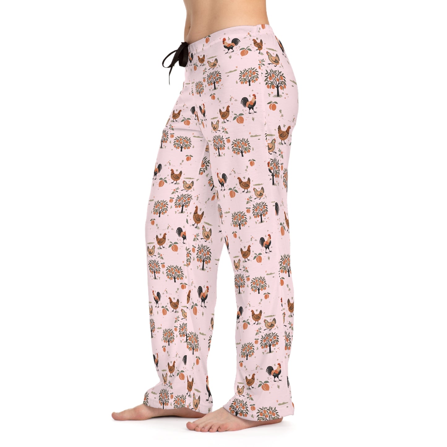 Chickens and Peaches Women's Pajama Pants With Drawstring Sleepwear, Comfy Lounge Pants, Farm Animal Lover Farmhouse Style