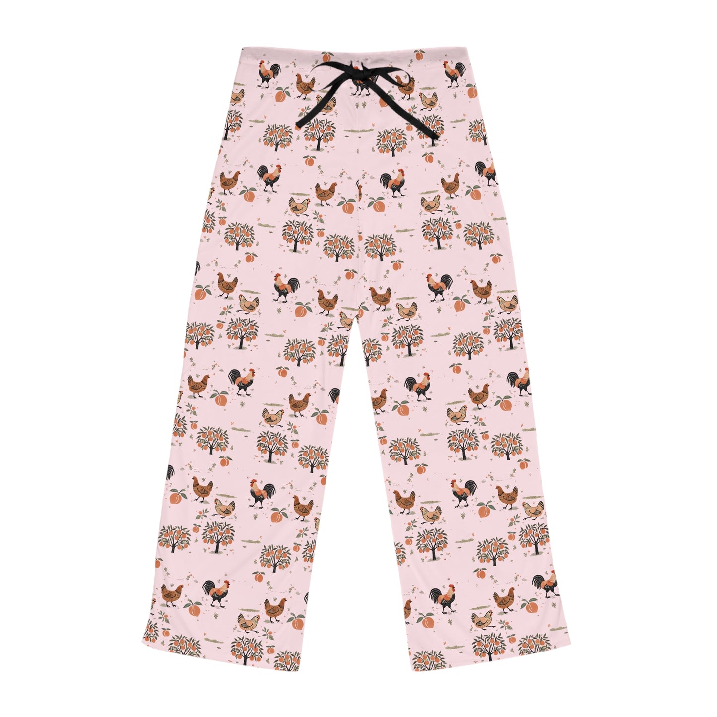 Chickens and Peaches Women's Pajama Pants With Drawstring Sleepwear, Comfy Lounge Pants, Farm Animal Lover Farmhouse Style