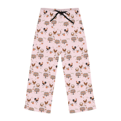 Chickens and Peaches Women's Pajama Pants With Drawstring Sleepwear, Comfy Lounge Pants, Farm Animal Lover Farmhouse Style