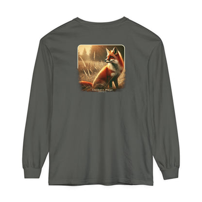 Adult Long Sleeve Tee Red Fox In An Open Field