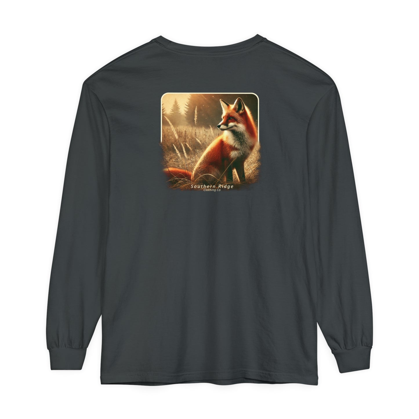 Adult Long Sleeve Tee Red Fox In An Open Field