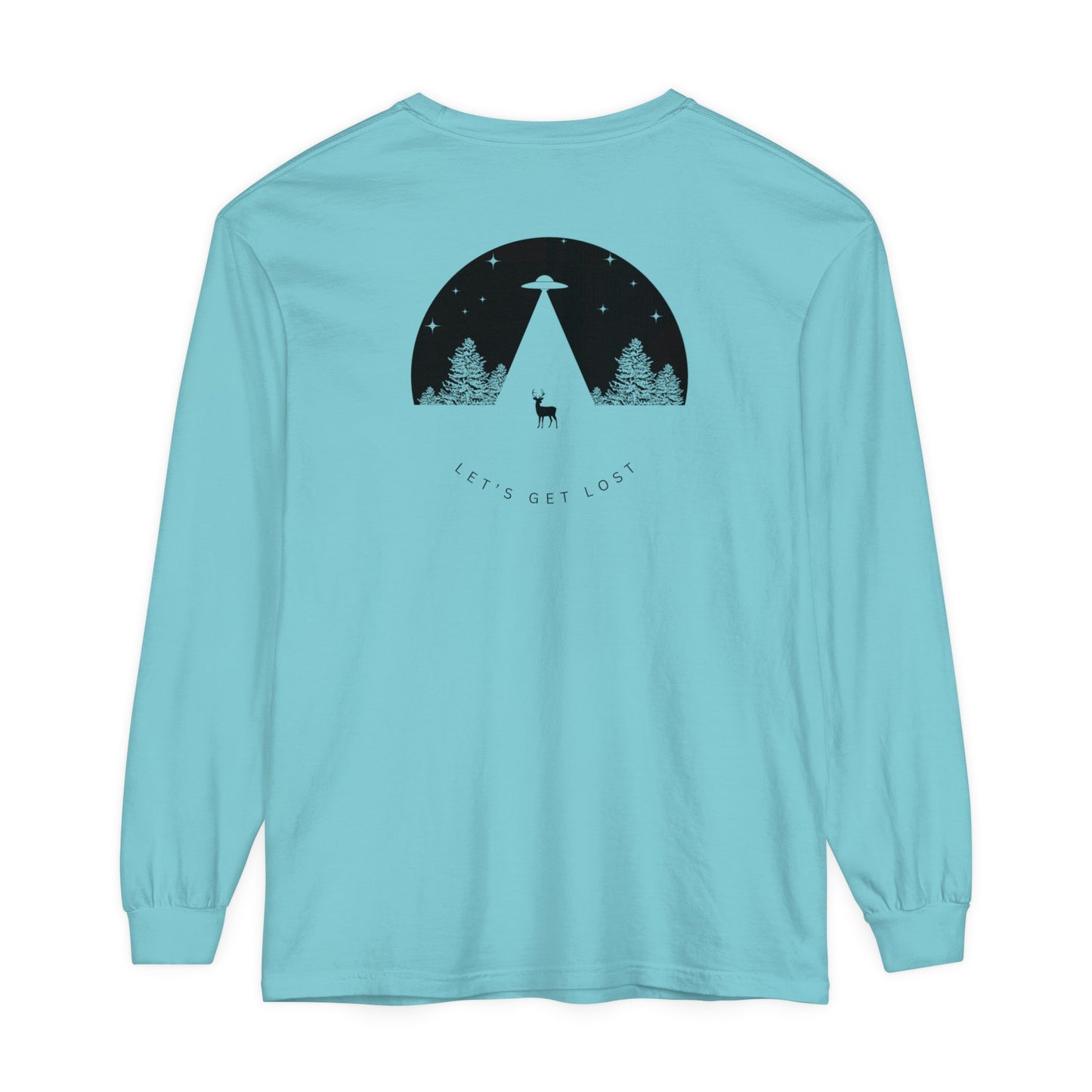 Adult Long Sleeve Tee Let's Get Lost UFO In The Woods