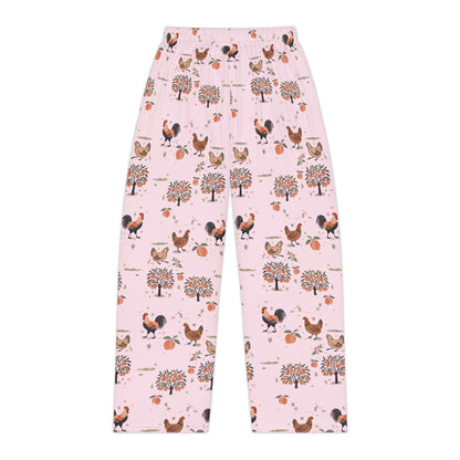 Chickens and Peaches Women's Pajama Pants - Cute Animal Print Sleepwear, Farmhouse Style Lounge Bottoms, Comfy Nightwear