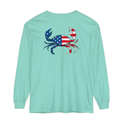 Adult Long Sleeve Tee American Flag Crab