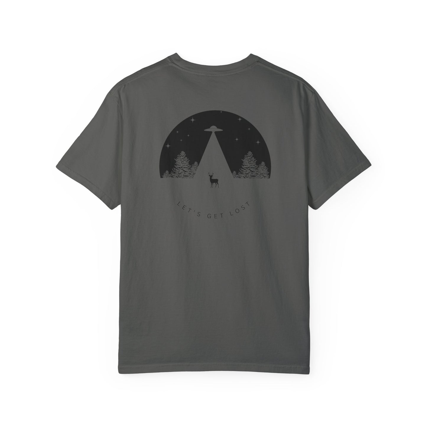 Adult Short Sleeve Tee Let's Get Lost UFO In The Woods