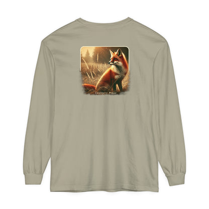 Adult Long Sleeve Tee Red Fox In An Open Field