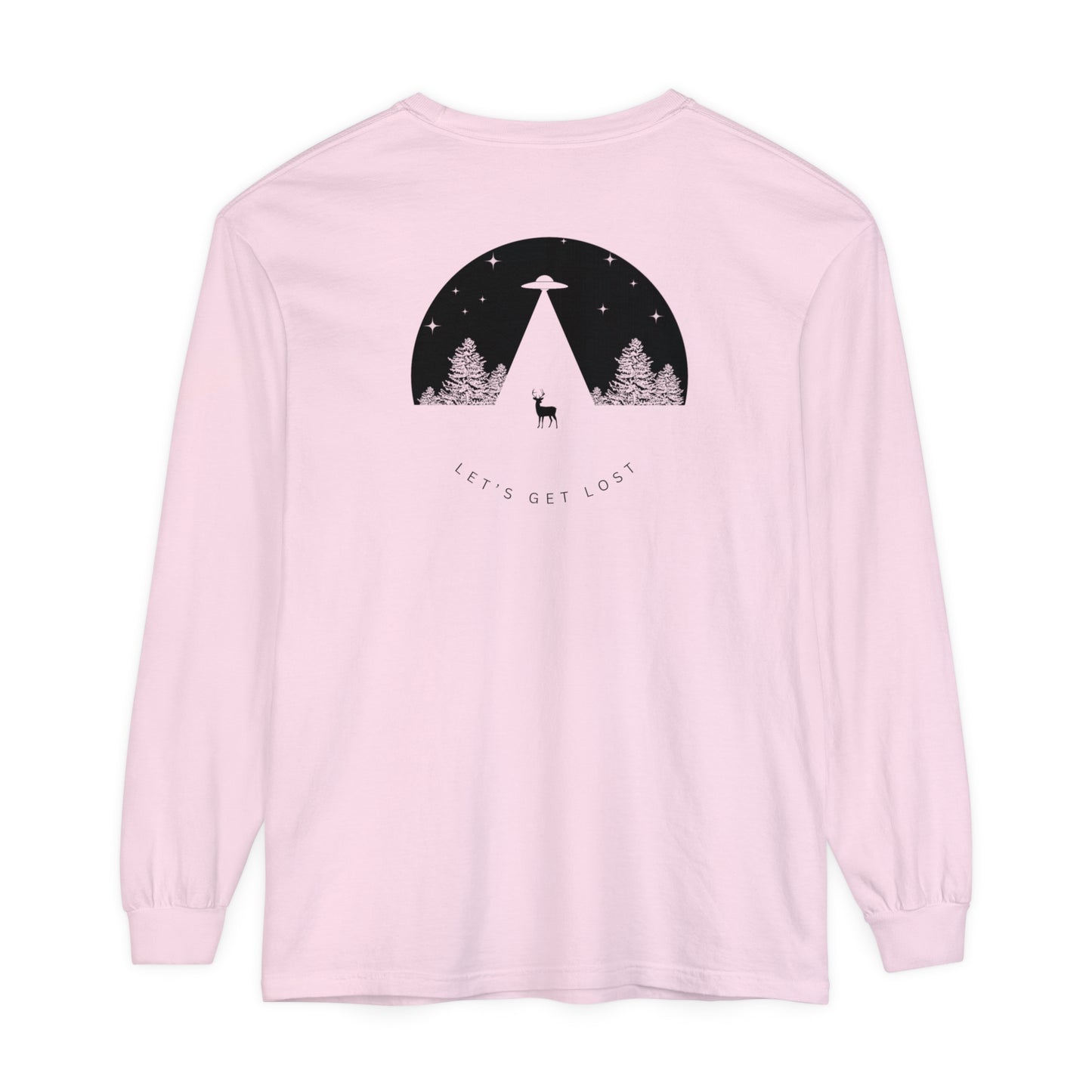 Adult Long Sleeve Tee Let's Get Lost UFO In The Woods