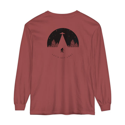 Adult Long Sleeve Tee Let's Get Lost With Bigfoot UFO In The Woods