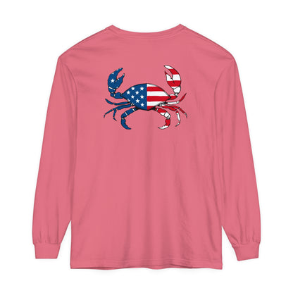 Adult Long Sleeve Tee American Flag Crab