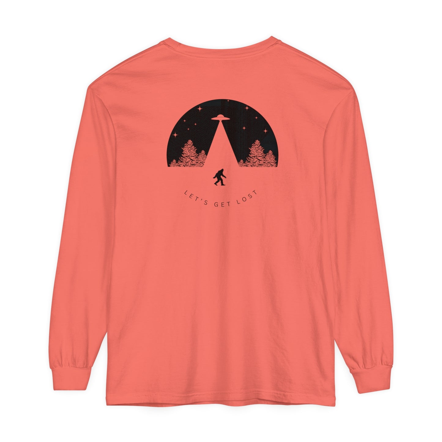 Adult Long Sleeve Tee Let's Get Lost With Bigfoot UFO In The Woods