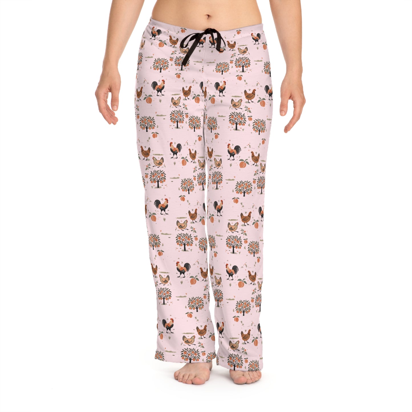 Chickens and Peaches Women's Pajama Pants With Drawstring Sleepwear, Comfy Lounge Pants, Farm Animal Lover Farmhouse Style